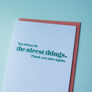 SALE: Nicest Things Letterpress Thank You Card