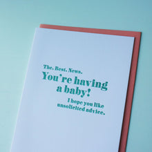 Load image into Gallery viewer, Unsolicited Advice Letterpress Baby Card
