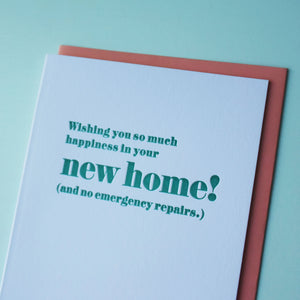 SALE: New Home, No Repairs Housewarming Letterpress Card
