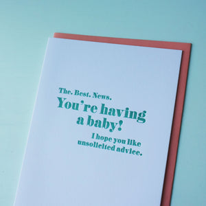 Unsolicited Advice Letterpress Baby Card